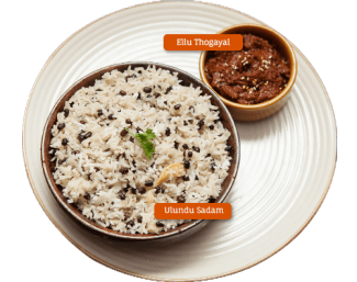 Ullundu Sadam (Urad dal rice) With Ellu Thogayal (sesame seed chutney) & ghee 