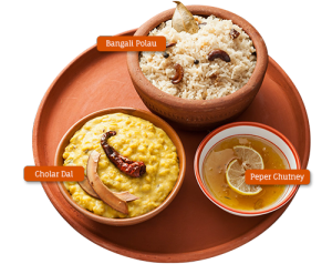 Bengali Polau, Cholar Dal and Peper Chatney