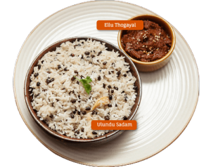 Ullundu Sadam (Urad dal rice) With Ellu Thogayal (sesame seed chutney) & ghee