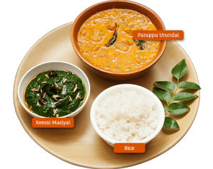 Paruppu Urundai Kulambu, Keerai Masiyal and Rice Paruppu Urundai Kulambu, Keerai Masiyal and Rice
