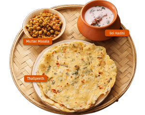 Thalipeeth, Mattar Masala and Sol Kadhi Thalipeeth, Mattar Masala and Sol Kadhi