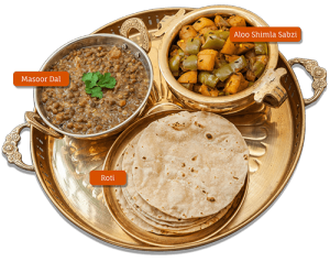Roti, Aloo-Shimla Sabzi, Masoor Dal Roti, Aloo-Shimla Sabzi, Masoor Dal