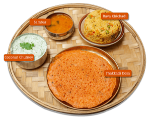 Thakkadi Dosa and Rava Khichadi with Sambar-Chutney