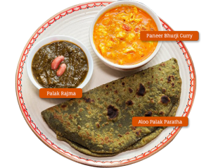 Palak Rajma, Paneer Bhurji Curry & Aloo Palak Paratha